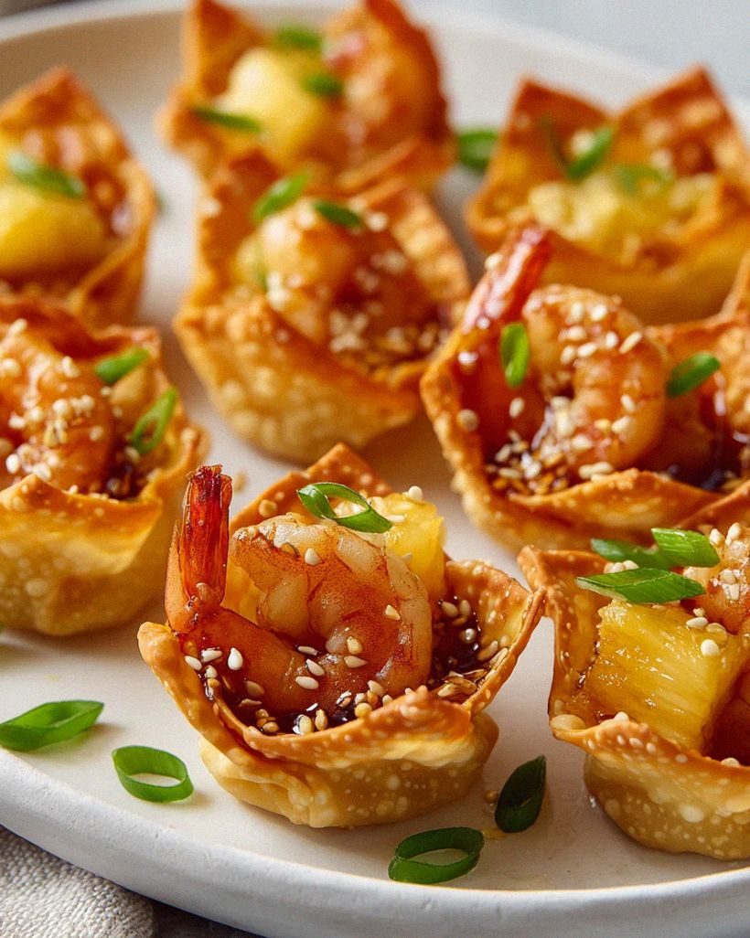 Ananas-Teriyaki-Wonton mit Garnelen
