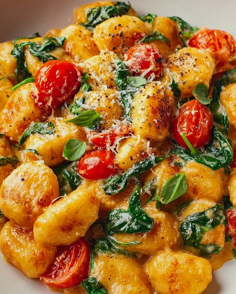 Blitzschnelle Gnocchi Pfanne mit Tomate & Spinat-Genuss