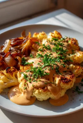 Blumenkohlsteak mit Pfefferrahmsauce und karamellisierten Zwiebeln genießen!