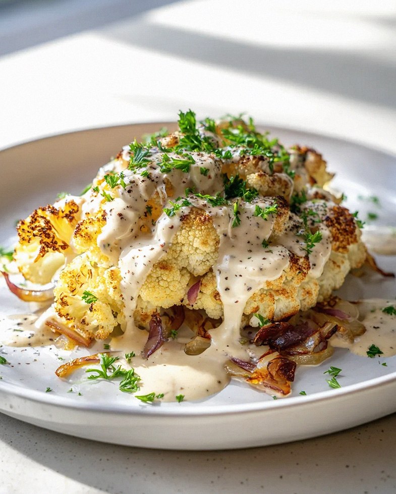 Blumenkohlsteak mit Pfefferrahmsauce und karamellisierten Zwiebeln genießen! – Schritt 2