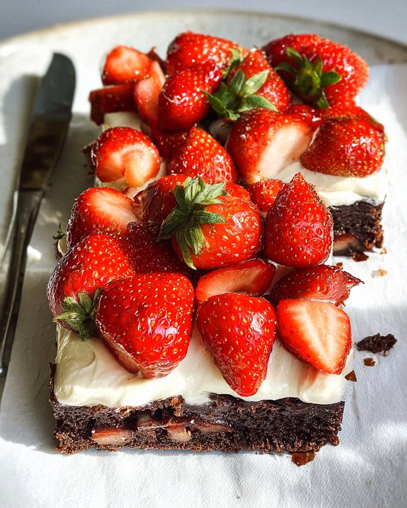 Brownie mit Mascarpone und Erdbeeren