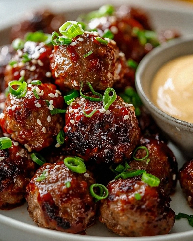 Die besten koreanischen BBQ-Fleischbällchen mit scharfem Mayo-Dip