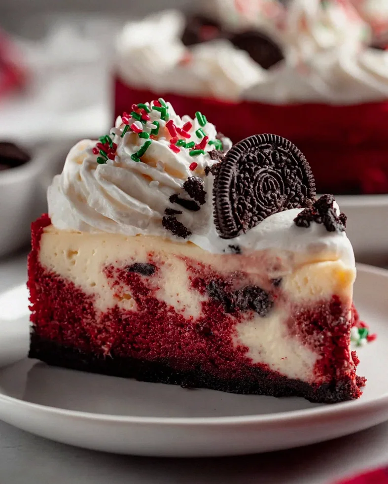 Festlicher Red Velvet Oreo Cheesecake für Weihnachten