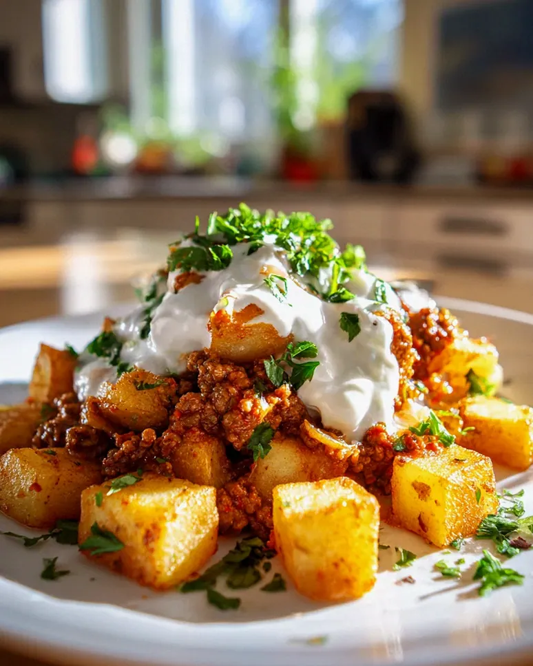 Genuss pur: Knusprige Kartoffeln mit Hackfleisch & Joghurt – Schritt 1