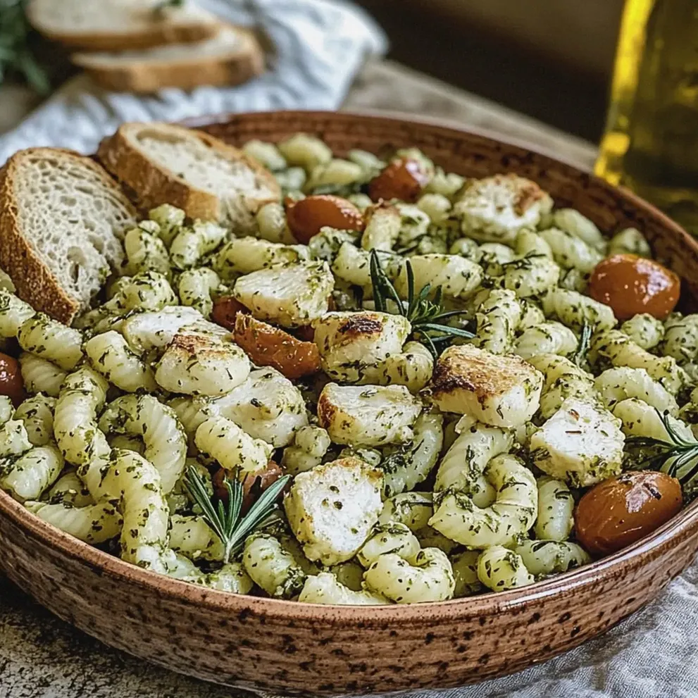 Hähnchen Makkaroni Salat Pesto
