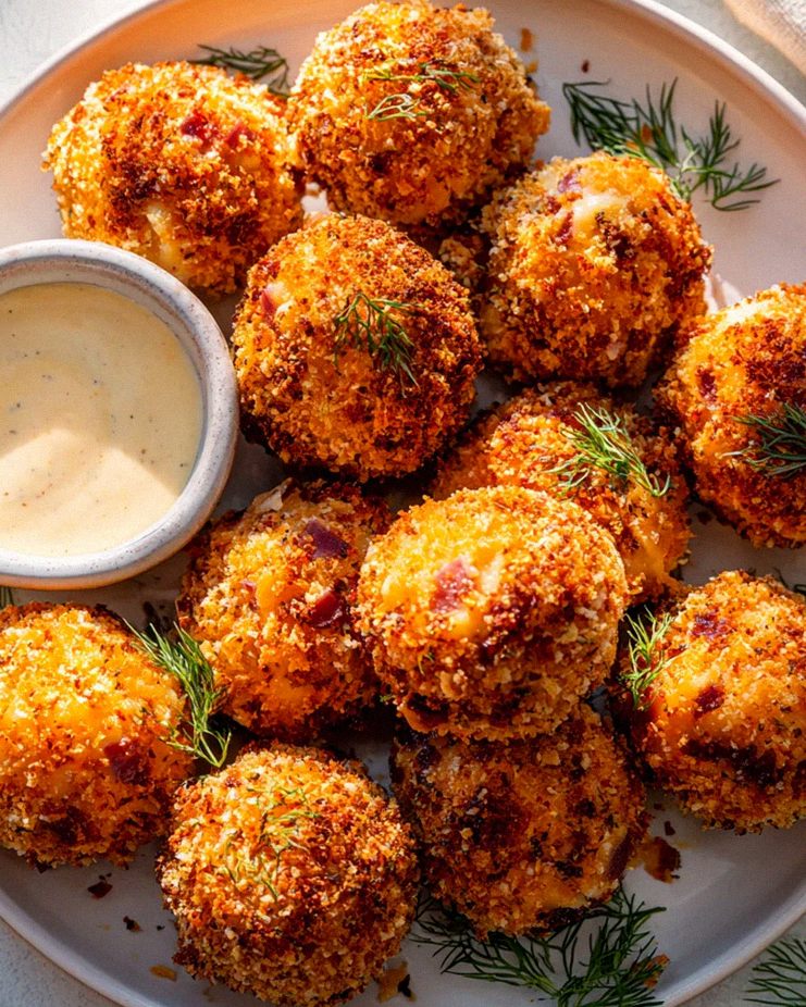 Knusprige Reuben Bällchen aus der Heißluftfritteuse mit Dressing
