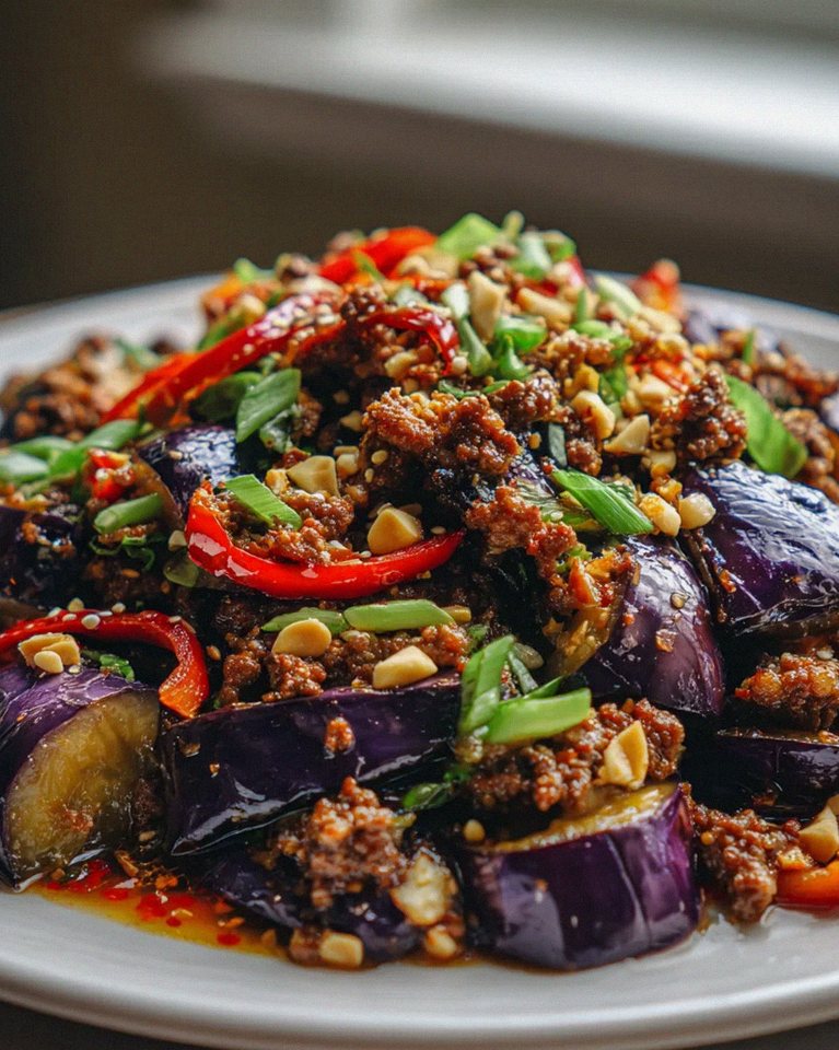 Scharfe Szechuan-Auberginen-Pfanne mit Rinderhackfleisch – Schritt 1