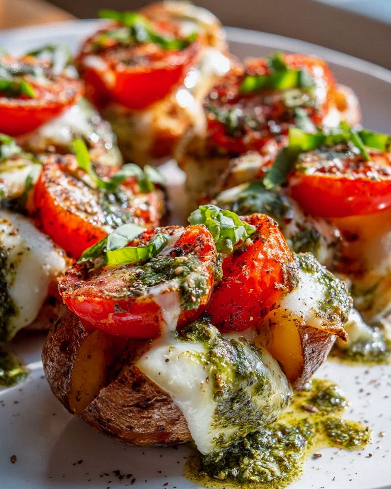 Ultimative Pesto Caprese Mozzarella Ofenkartoffeln Rezept
