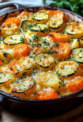 Vegetarischer Kartoffelauflauf mit Zucchini, Karotten und Zwiebeln